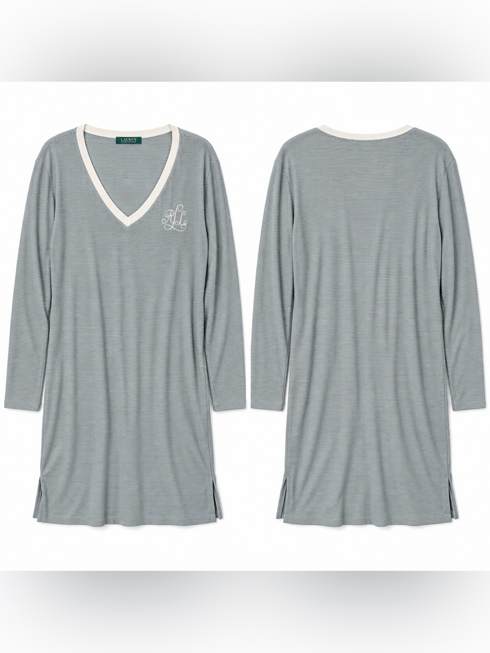 Lauren Ralph Lauren green & cream embroidered sleeping Nightshirt size M NWT